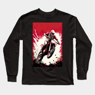 Dirt Bike With Red and Black Paint Splash Design Long Sleeve T-Shirt